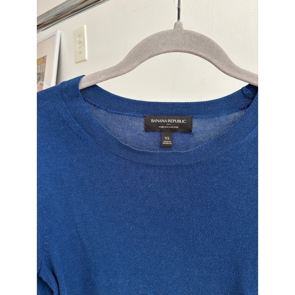 Banana Republic Forever Sweater XS Blue Merino Blend Crew Neck Lightweight Knit - Picture 5 of 10